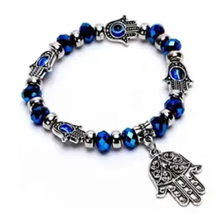 Pulseira Hamsa olhos gregos e pedras azuis